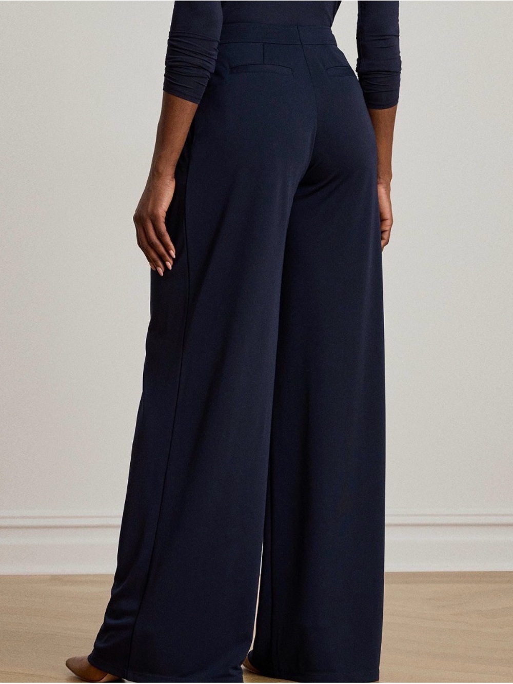 Lauren Ralph Lauren Women's Pleated Stretch Jersey Wide-Leg Pants Navy - Picture 3 of 10